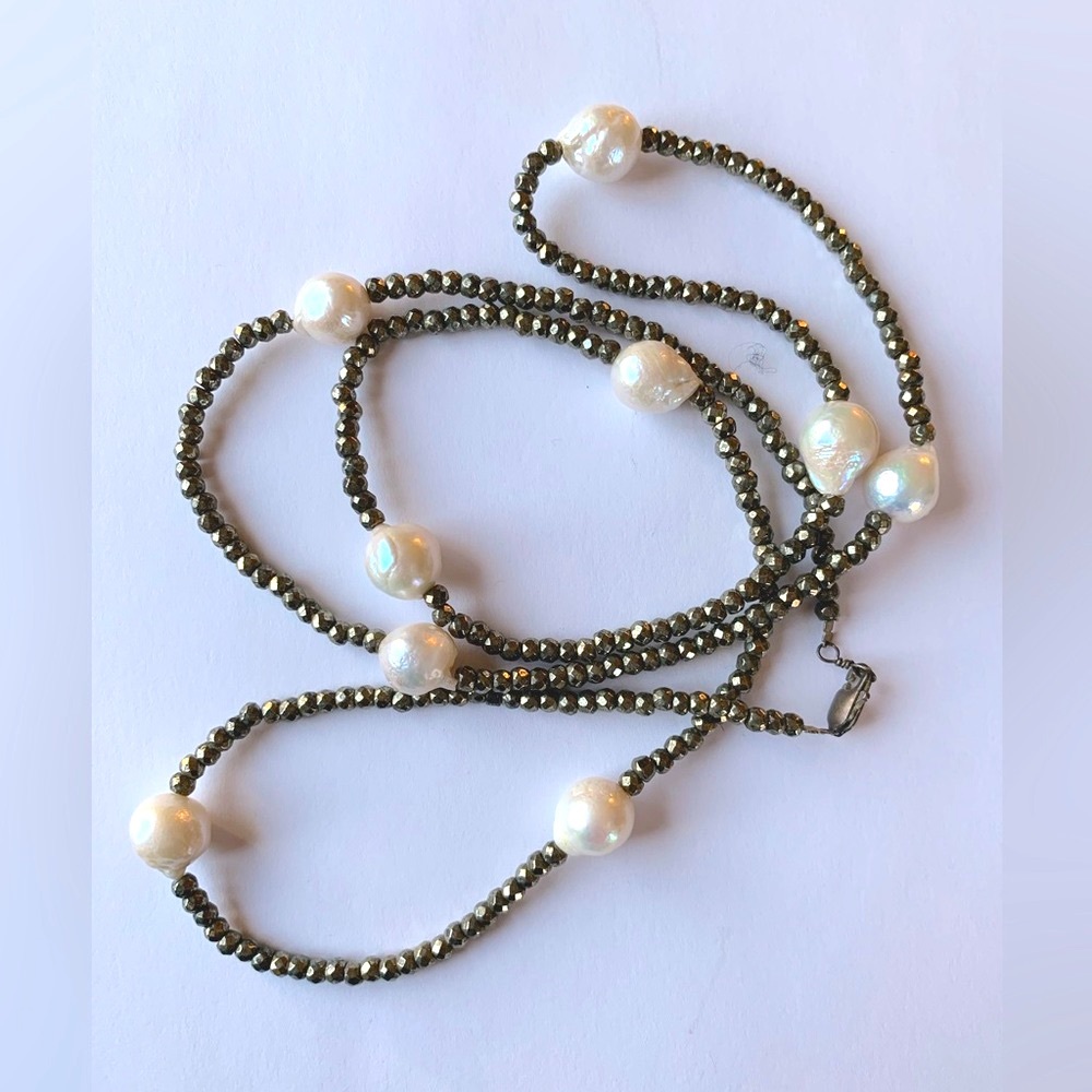 Versatile Pearl and Bronze Beaded Necklace / Bracelet